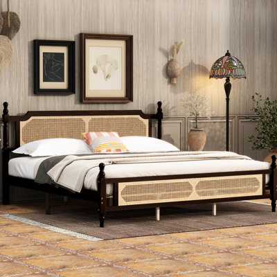 King Bed With Headboard And , Pine Construction, Storage Space Bed, Made Of Solid Pine, -Colored