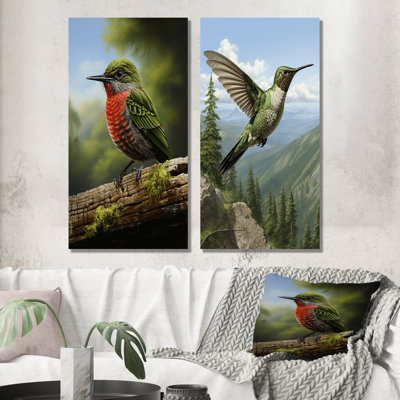 Green Radiant Hummingbird Beauty II - Hummingbird Wall Art Living Room Set Of 2