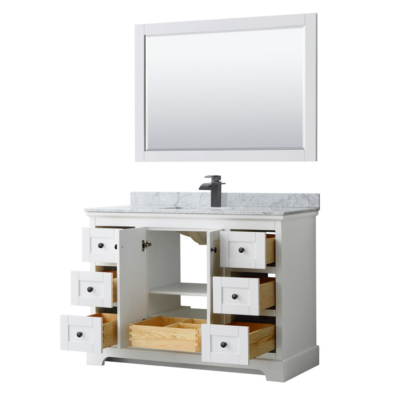 Ensemble de meuble-lavabo simple 48 po avec miroir Avery, Blanc, Noir mat