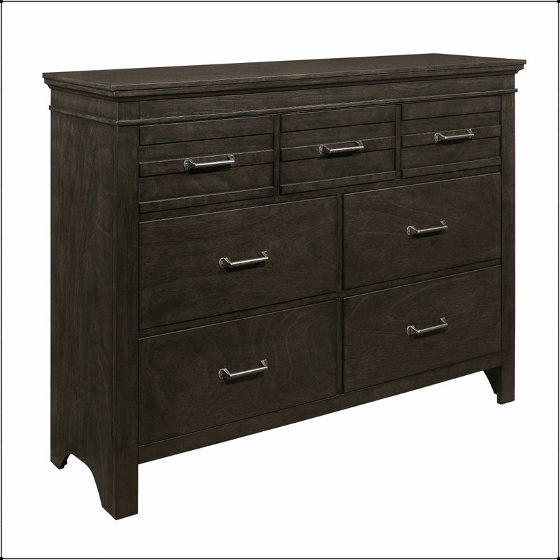 Commode 7 tiroirs gris anthracite avec rangement spacieux, style transitionnel pour les chambres modernes et classiques