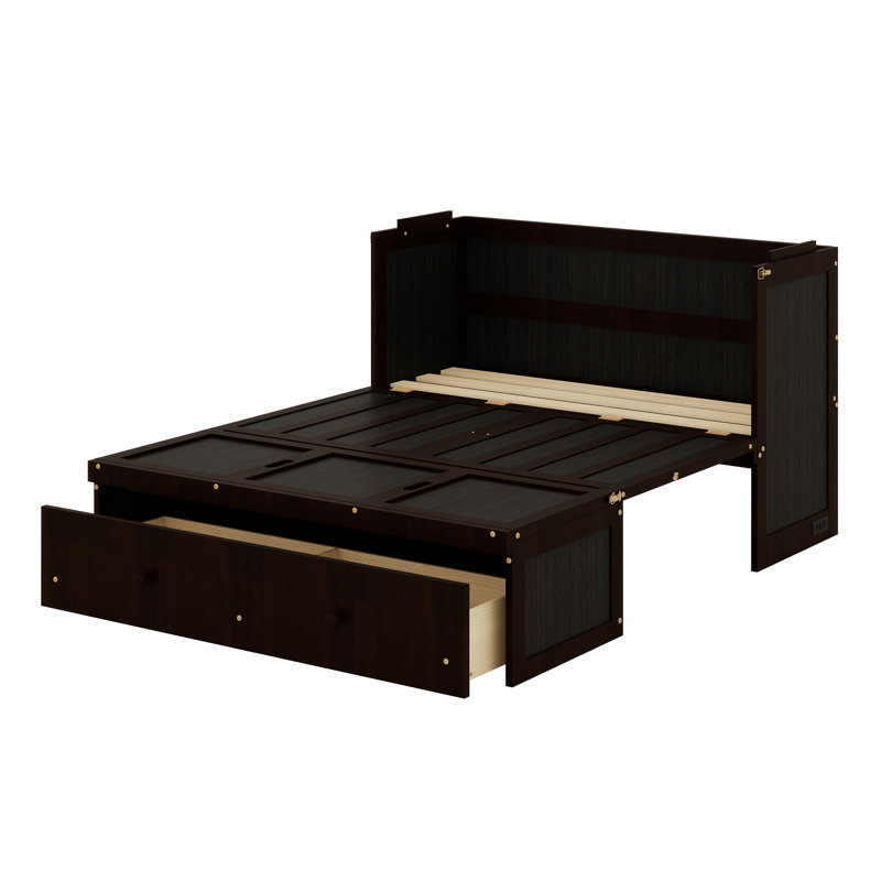 Lit escamotable avec port USB et tiroir, Gris, Queen