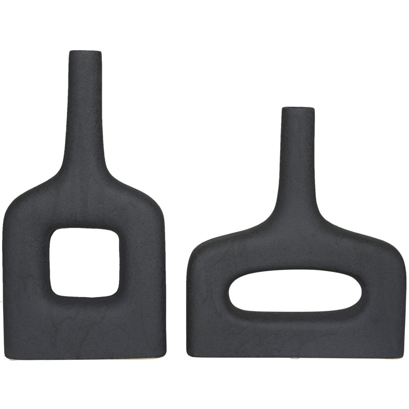 Ensemble de 2 vases de table en grès, Noir