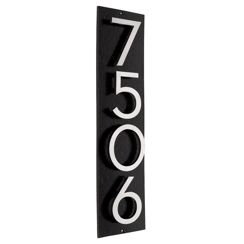 Floating Modern 3" Number Vertical Address Plaque (4 Digits), Black, Satin Nickel Two Tone, Yes