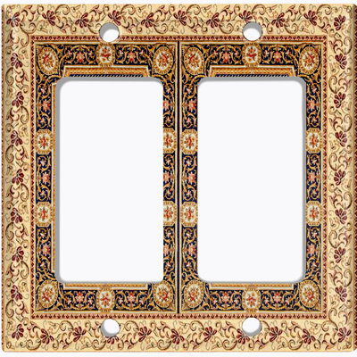 Metal Light Switch Plate Outlet Cover (Elegant Colourful Frame Rug Navy Blue Paint - Single Toggle)