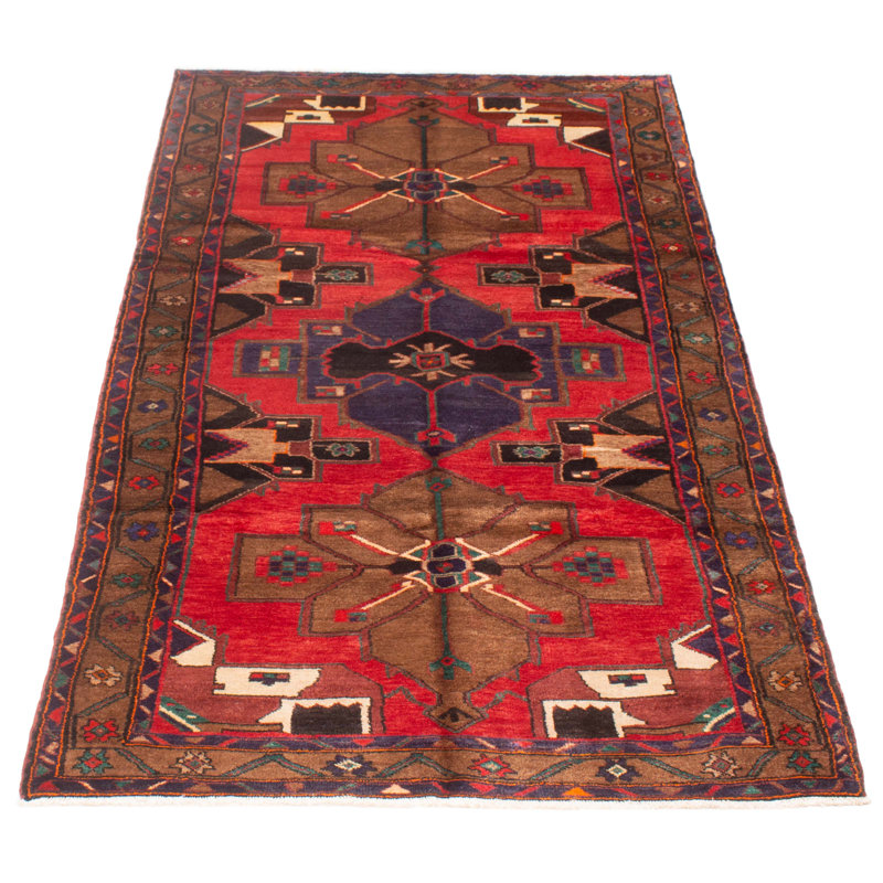Tapis unique en laine rouge / brun / mauve 5 pi 1 po x 10 pi 2 po Corvin