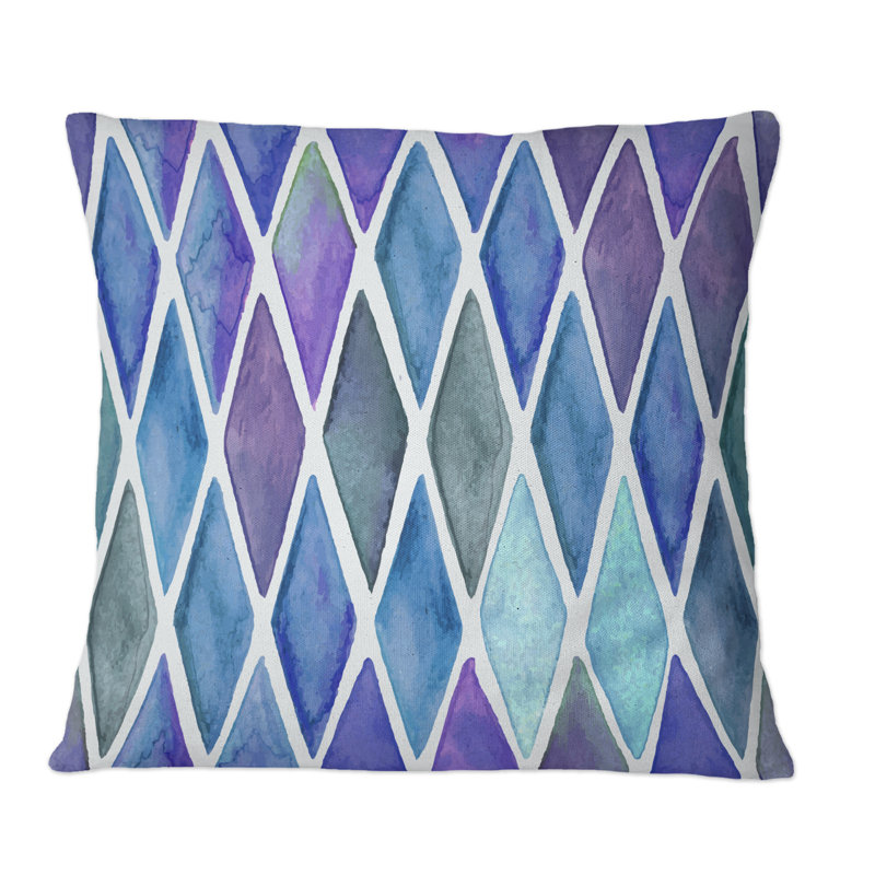 Coussin décoratif à imprimé moderne bleu et mauve, 16 po x 16 po