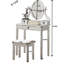 Coiffeuse et tabouret en bois argenté - 3 tiroirs de rangement, miroir réglable pour les besoins de beauté, soins féminins
