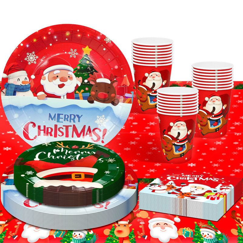 Christmas Party Supplies,65pcs Christmas Paper Party Tableware Set