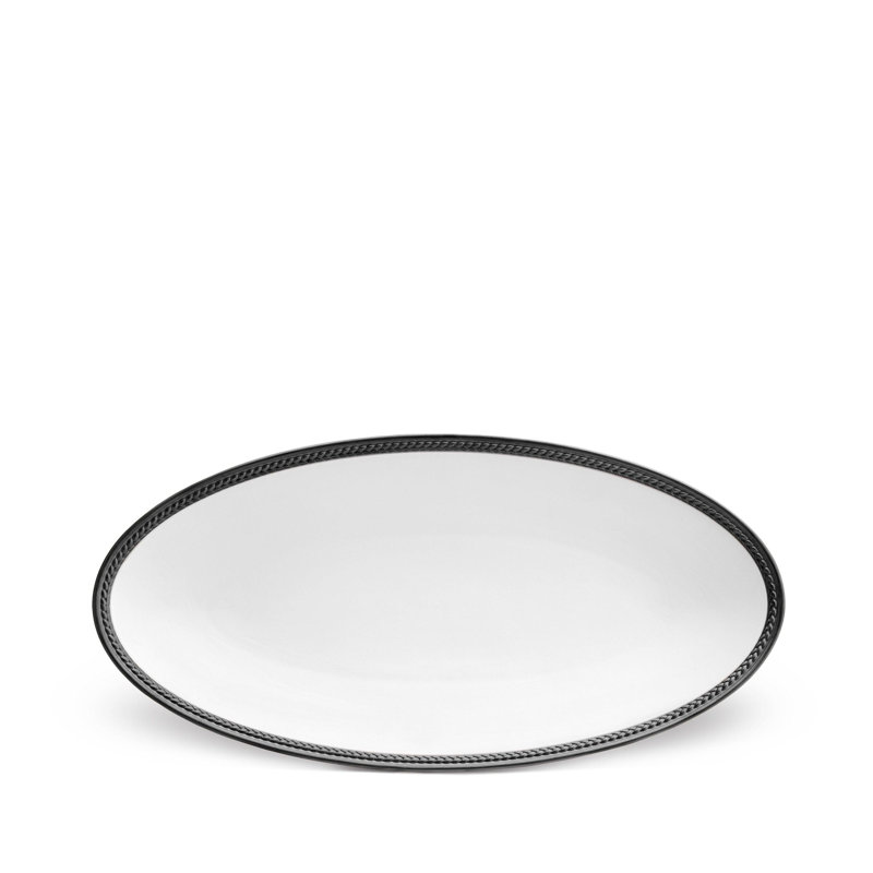 Soie Tressee Black Oval Platter - Small, 1" H x 14" W x 7" D