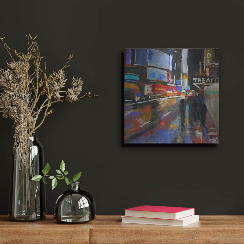 «Broadway at Night» par Solveiga, mur en métal, H 12 po x l 12 po