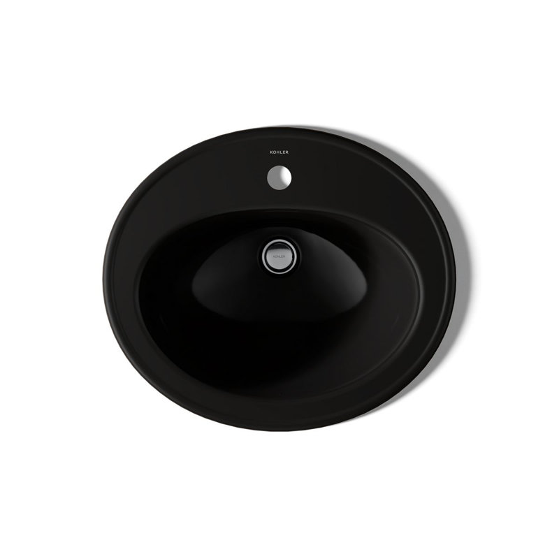 Pennington Ceramic Oval Drop-In Bathroom Sink with Overflow, Black, Single