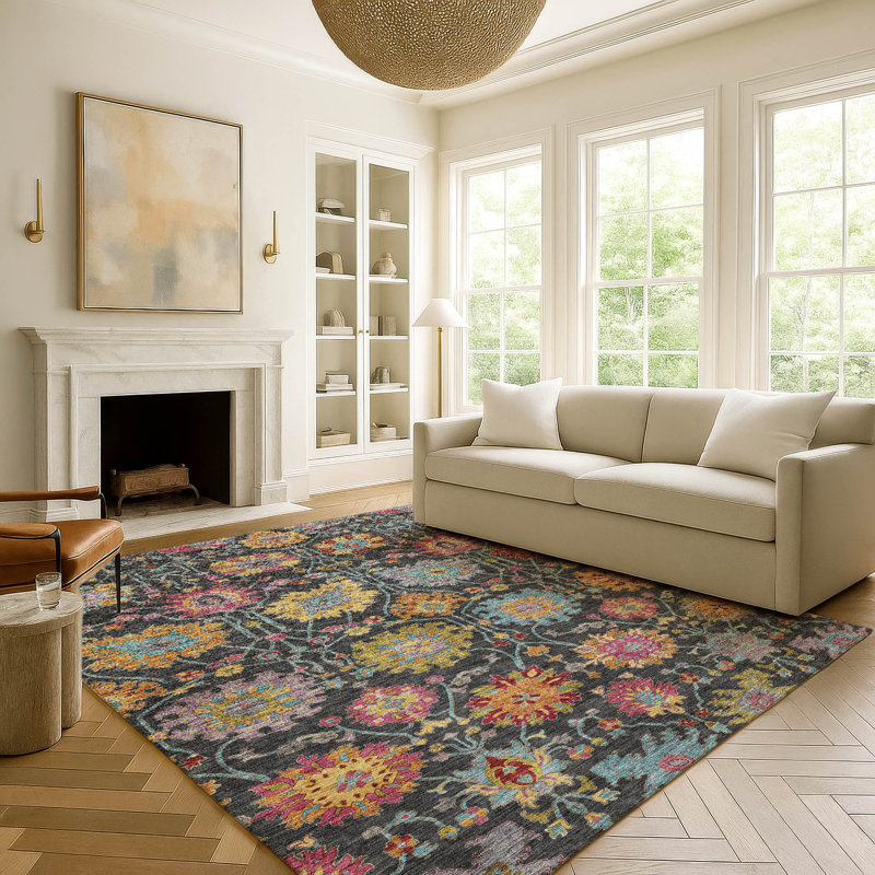 Tapis damassé de qualité supérieure Mayfield AMF2288, 5 pi x 7 pi 6 po, Noir