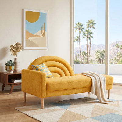 Rainbow-Inspired Linen Upholstered Chaise Lounge with Curved Backrest