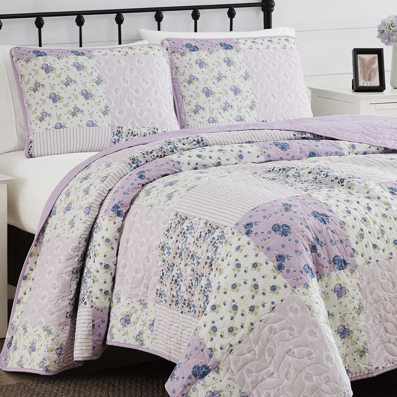 Elissa Purple and White Patchwork King Quilt Set