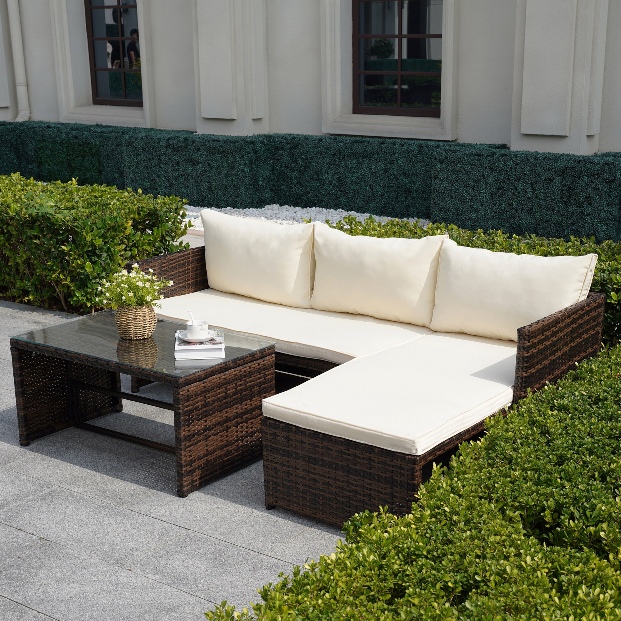3 Piece Patio Conversation Sofa Seating Group With Cushions