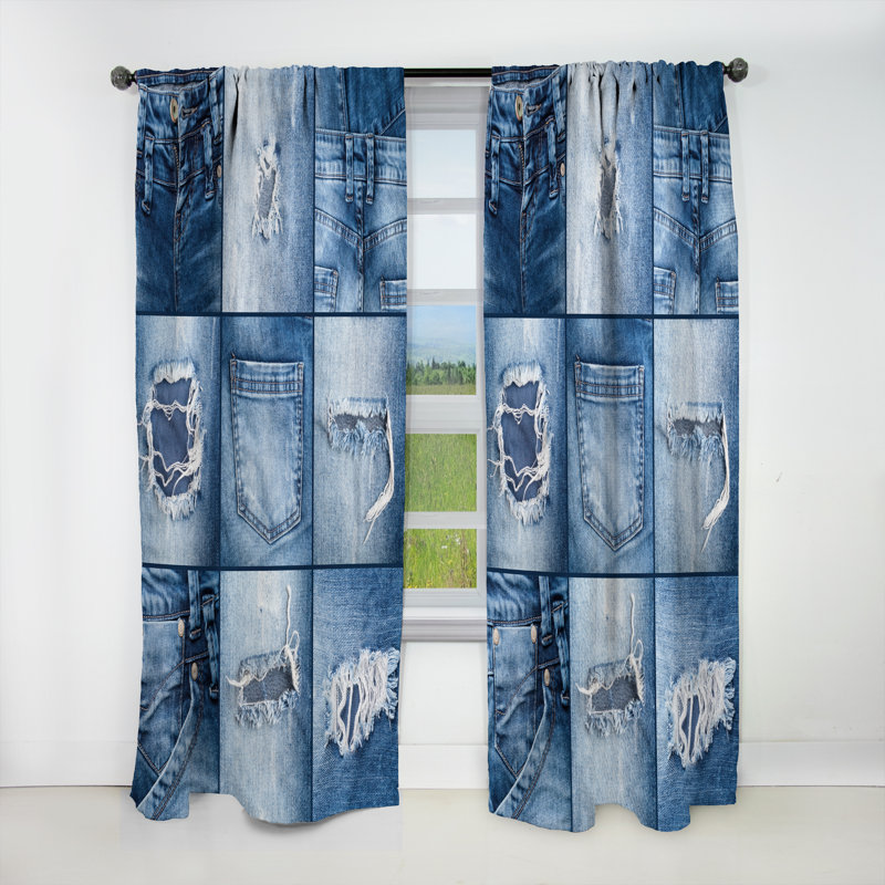 Blue Jeans Close-ups - Abstract Modern Blackout Curtain Single Panel, 52" W x 84" L