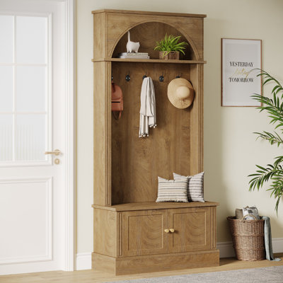 Hall Tree With Bench And Shoe Storage, 4-In-1 Entryway Bench With Coat Rack by XDYZ