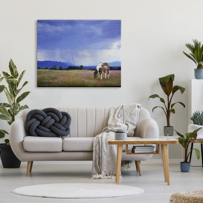 «Sp Spot Horse Grazing Country Grassland» par Chris Vest - photographie sur toile tendue, H 36 po x l 48 po x P 1,5 po