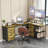 L-Shaped Desk With Power Outlets & USB-C, Industrial Computer Desk With 6 Fabric Drawers