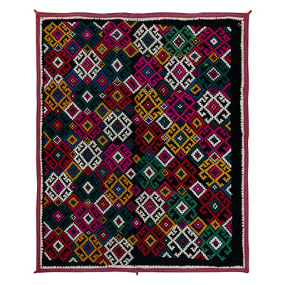 61x74 in One-of-a-kind Silk Hand Embroidered Wall Hanging. Vintage Colorful Bed Cover