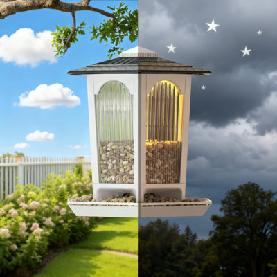 Ensemble de 2 mangeoires d'oiseaux solaires avec lumières DEL pour suspendre à l'extérieur, décoration de jardin à chargement automatique pour attirer les cardinaux et les oiseaux sauvages, design minimaliste élégant