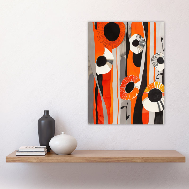 Abstract Flowers Orange Stripes Painting Wall Art Print
