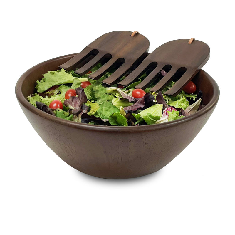 Donavan Dark Brown Rubber Wood Salad Bowl Set