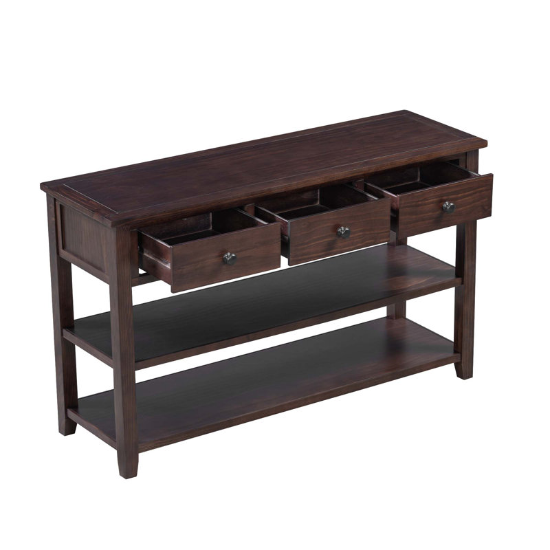 Console rustique avec 2 tablettes ouvertes et 3 tiroirs Cevat, H 30 po x l 50 po x P 16 po, Espresso clair, Espresso clair
