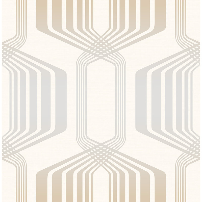 Seabrook Designs Dreda Hexagon Stripe Unpasted Wallpaper, Cream/Metallic Greige
