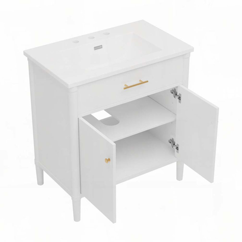 Meuble-lavabo avec tablette réglable, Blanc