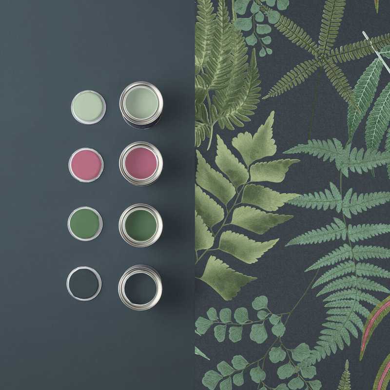 Midsummer Fern Floral Wallpaper Double Roll, Navy/Green