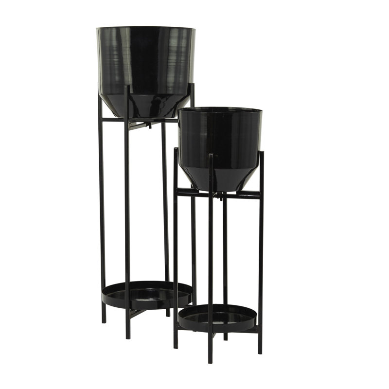 Ensemble de cache-pots en métal 2 pièces, Noir