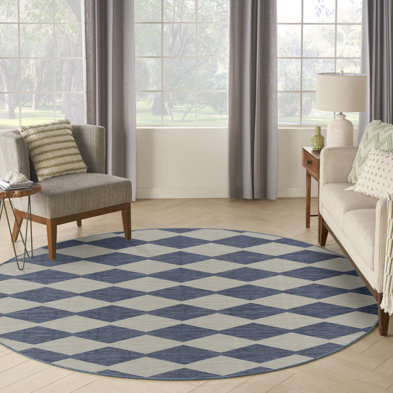 Tapis intérieur / extérieur rectangulaire Positano, Rond 8 pi, Bleu