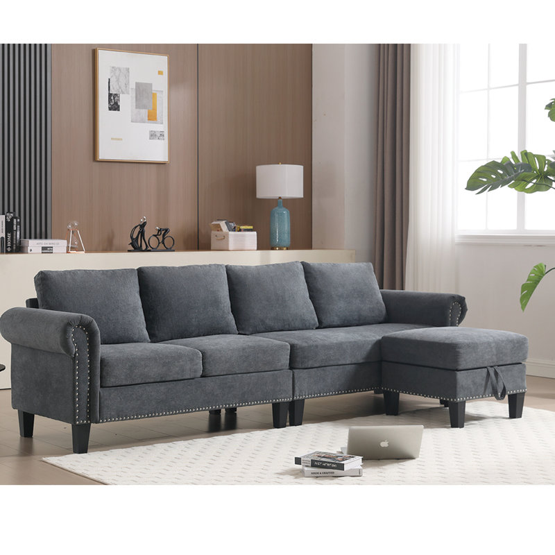 Sectional Couch With Storage, Grey, 4, Modern Design, Cover, Wood Frame 4 Convertible Storage , Design For Comfortable Living