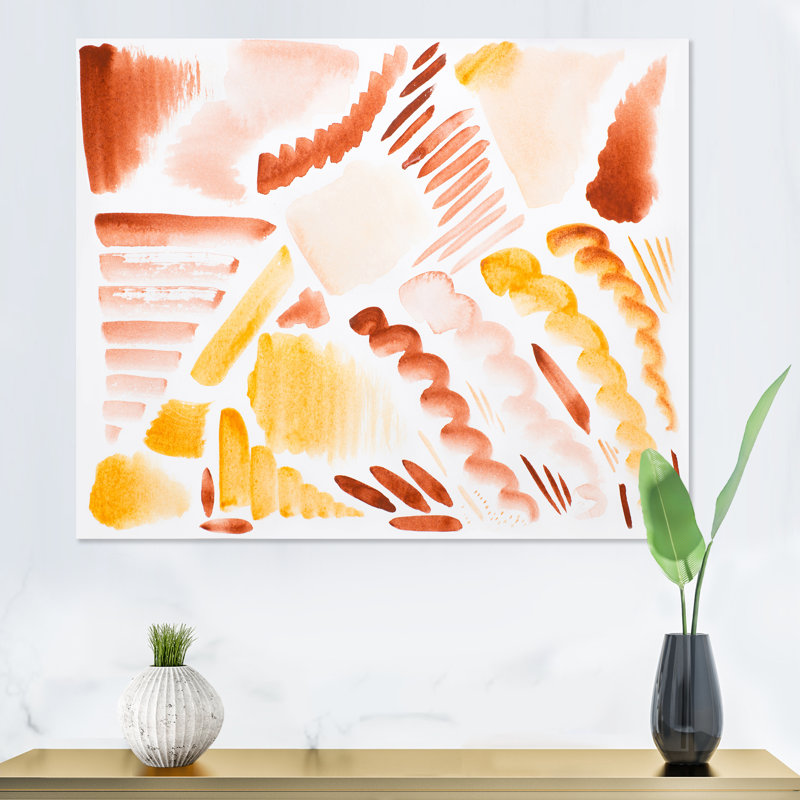 " Retro Graphic Elements In Orange And Yellow I " Painting Print, 34" H x 44" W, Maple Floater Framed