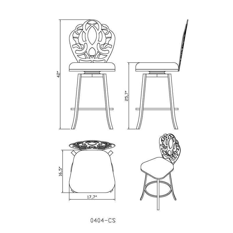 Elegant Laser Cut Memory Swivel Counter Stool in Satin Black