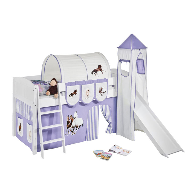 PferdeEuropean Single Mid Sleeper Bed With Curtain, Purple and beige