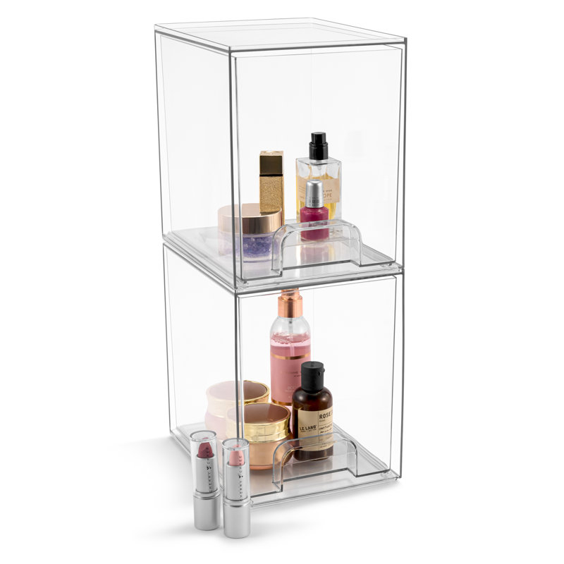 Sorbus Acrylic Storage Containers with Pull-Out Drawers - 2 Pack, 7.6” Tall Clear Stackable Storage Bins Set for Bathroom Organization