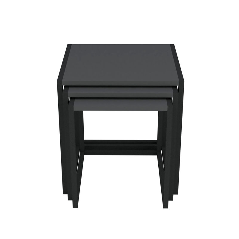Ezioma Solid Wood Side Table Set, Anthracite