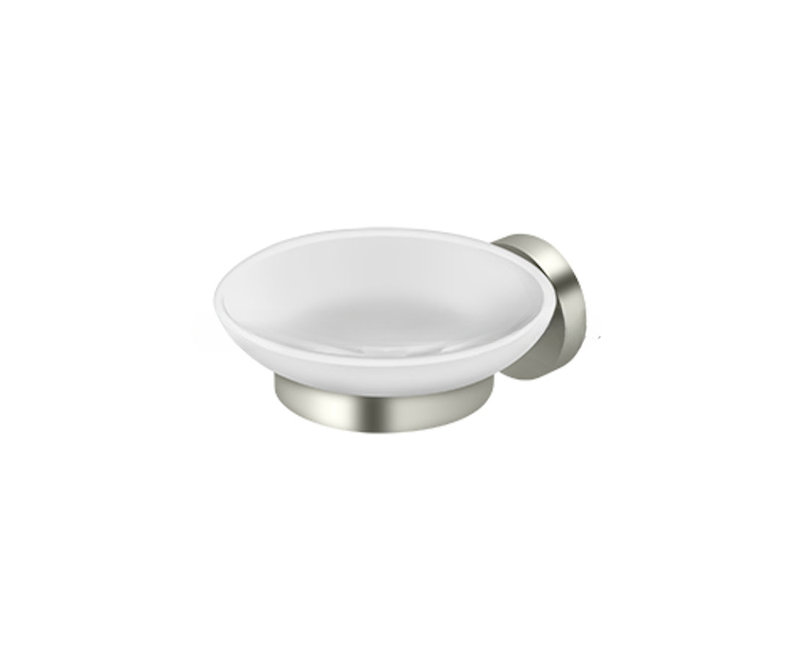 Deltana BBS2012-14 4-3/8" Diameter Sobe Series Frosted Glass Soap Dish With Mount Polished Nickel