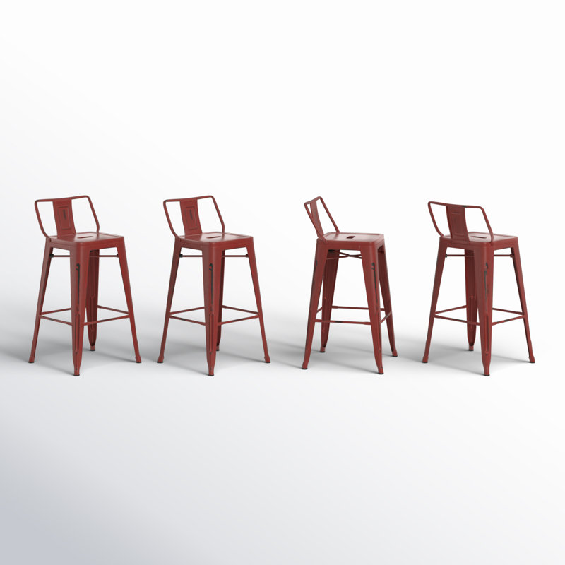 Devan Counter Stool with Metal Frame, Distressed Orange Red, Counter Stool (26" Seat Height)
