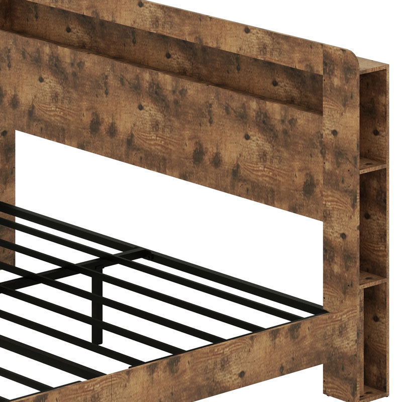 Structure de lit plateforme avec tête de lit à DEL avec rangement et 2 USB, grand rangement sous le lit, Très grand lit