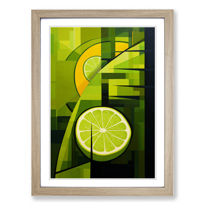 Lime Fruit Constructivism - Single Picture Frame Print on Wood, 34cm H x 25cm W x 2cm D, Oak