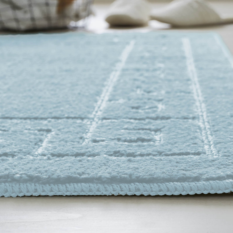 2 Piece Bathroom Rug Set Greek Key Pattern Bath Mat & Pedestal Mat Non Slip Rubber Back Soft Absorbent Mats, Aqua