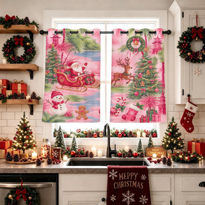 2 pièces rideaux occultant à motif d'arbre de Noël traîneau père Noël, rideaux de fenêtre isolants et isolants pour la chambre à coucher et le salon