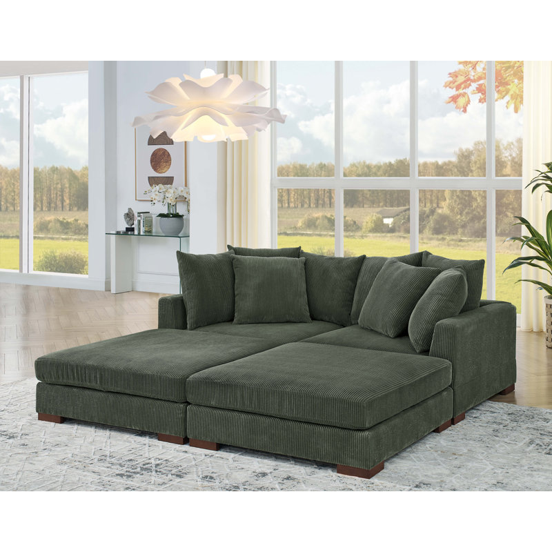 Ashon 4 - Piece Upholstered Sectional, Hunter Green Corduroy
