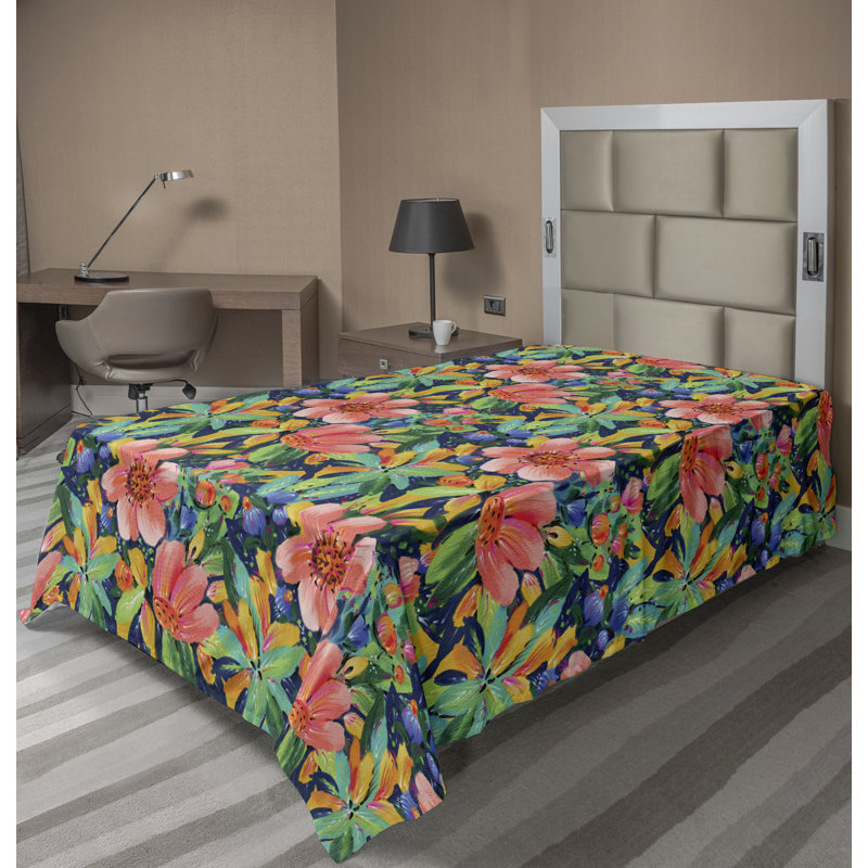 Ambesonne, drap plat floral pivoines, art botanique printanier, Drap plat pour lit simple TG