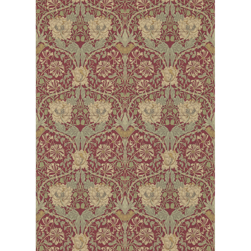 Honeysuckle & Tulip Wallpaper, Red/Gold