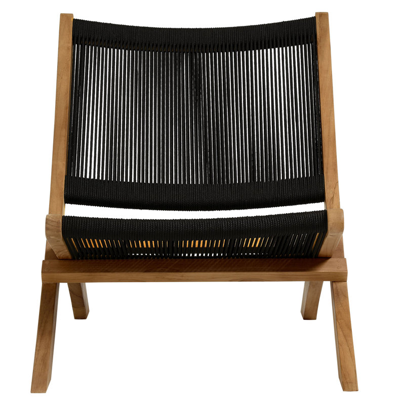 Vienna Outdoor Patio Teak And Rope Folding Accent Lounge Chair In Natural, Black