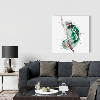 Watercolor Chameleon - Green Exotic Canvas for Home Decor